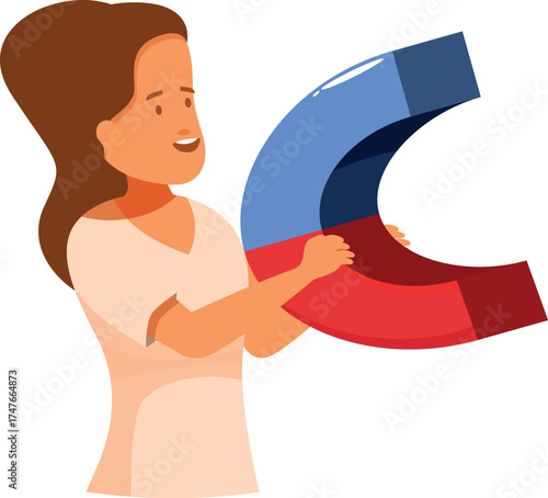 Businesswoman holding a big magnet attracting new customers, leads and opportunities