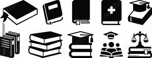 Creative black open book logo vector design illustration. Book icon set. open book icon vector. ebook icon set.Open book icon isolated on transparent background.Knowledge icon in editable stroke