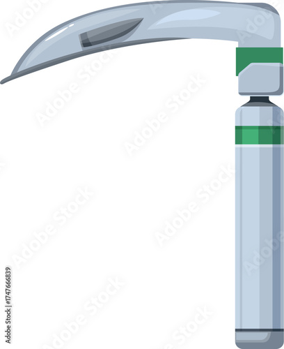Medical laryngoscope with green handle, used for intubation procedures in healthcare settings