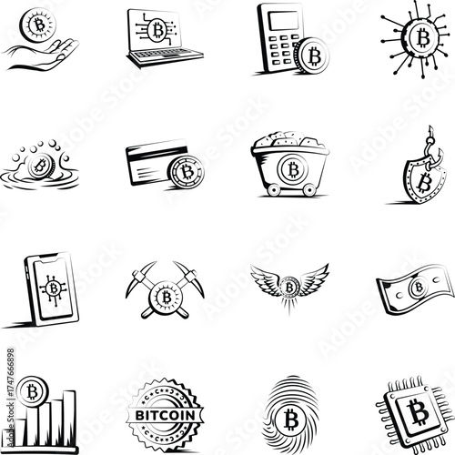 Set of Crypto Trade Sketchy Style Icons 
