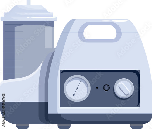 Portable aspirator machine with collection canister, pressure gauge, and control knob for regulating suction