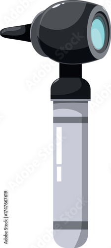 Close up of an otoscope, a medical instrument used by doctors for examining the ear canal and eardrum