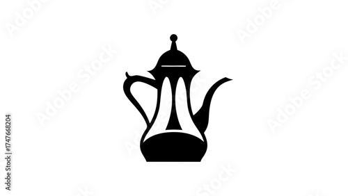 Elegant dallah pot silhouette, perfect for Arabian coffee, Middle Eastern tradition, invites you to savor rich aroma and culture, offering a taste of hospitality