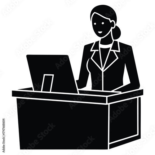 receptionist doing work on white background