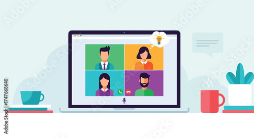Online Meeting Video Conference Call with Diverse People.