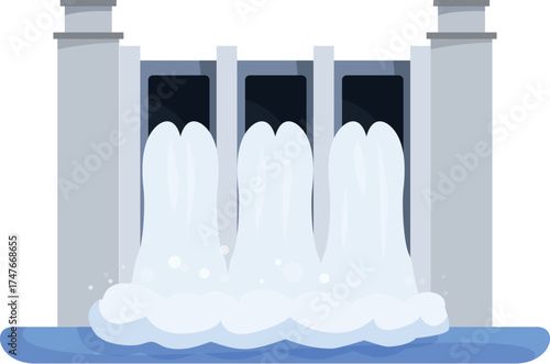 Water flowing over a hydroelectric dam, generating clean energy