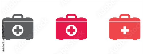 Essential First Aid Kit vector illustration. Medical emergency and health care icon set for safety.