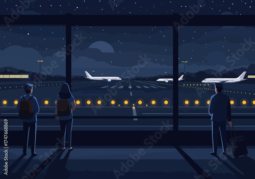 Airport Night Runway View