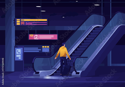 man walking on escalator in airport