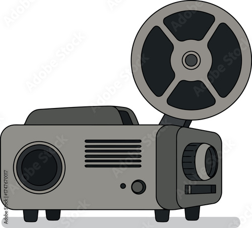 Vintage movie projector retro film reel cinema entertainment device vector