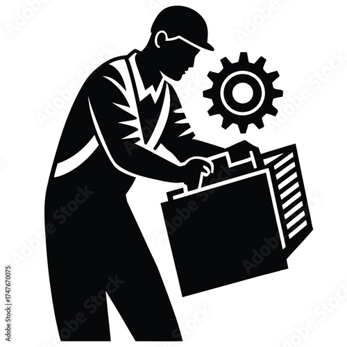 technician doing work on white background