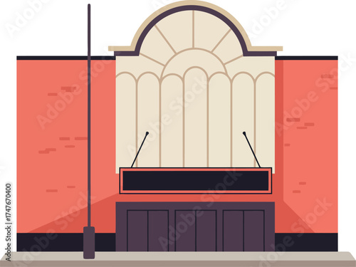 Historic auditorium stage with lectern microphones and architectural details vector
