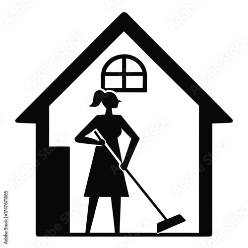 woman cleaning house doing work on white backgroun