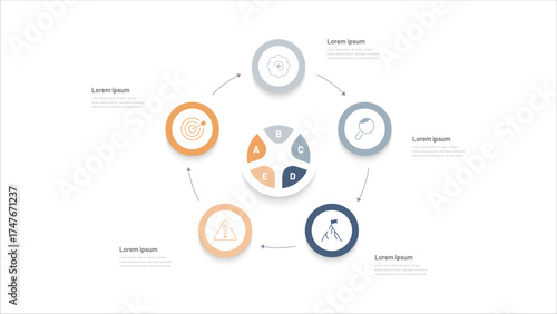 Infographics with editable icons. Free space for text placement. 5 circular elements
