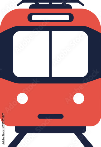 Modern red electric train front view urban commuter transportation vector