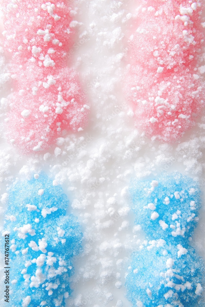 Fototapeta premium Pink and blue bunnies dusted in sugar; close-up