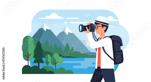 Man taking a photo with a camera in nature.