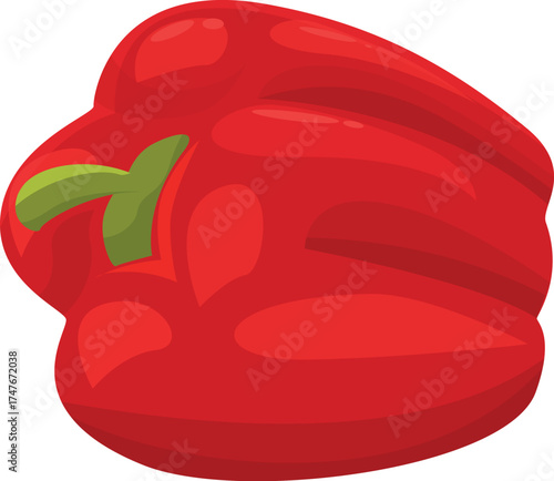 Cartoon illustration of a red bell pepper isolated on white background, representing healthy eating and fresh ingredients
