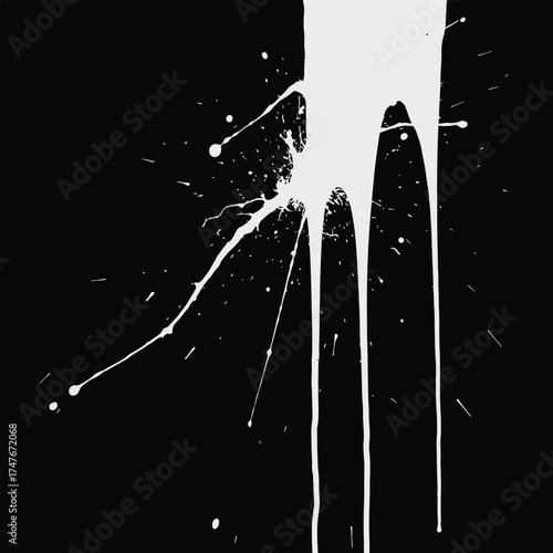 Abstract white paint splatter and drips on black dynamic texture | Vector Illustration