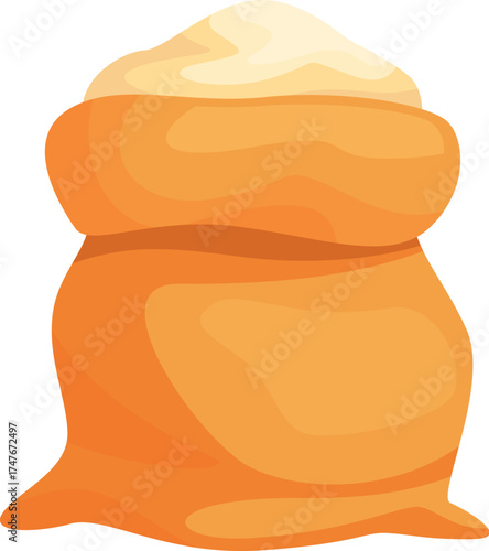 Burlap sack full of flour isolated on white background, concept of bakery and food