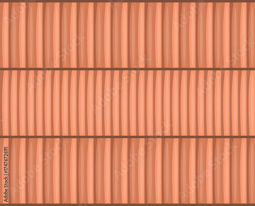 Uniform terracotta roof tiles arranged in a repeating pattern, ideal for backgrounds and textures related to construction, architecture, and roofing