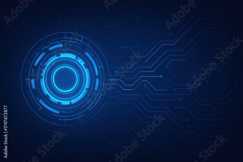 Futuristic digital interface with glowing blue circular hud element abstract technology