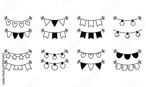 Doodle Garland String Lights Vector Illustration for Holiday Celebration Decoration