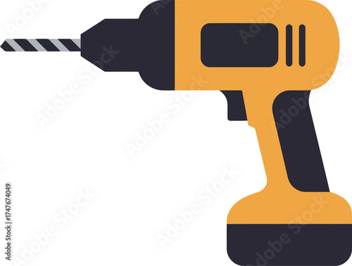 Power drill tool yellow black cordless handheld construction vector