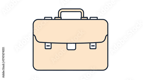 Illustration of a light brown briefcase with a handle and three clasps on a white background design object