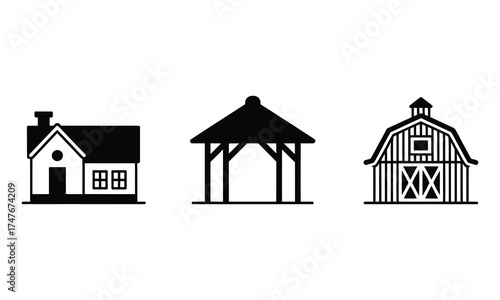 Simple vector icons of a house gazebo and barn architecture