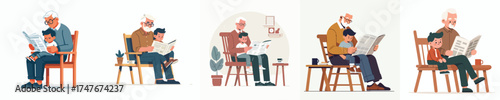 vector grandfather reading newspaper with grandson