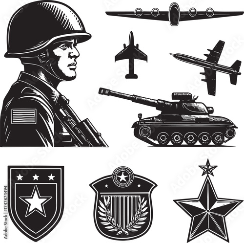 military icons vector set illustration