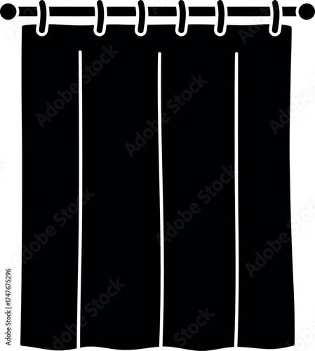 Elegant black curtains hanging from rod classic window covering silhouette vector