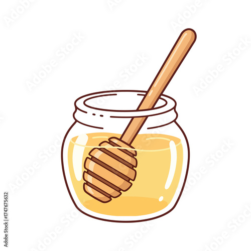 Delicious honey jar with dipper illustration for healthy food concepts and sweet dessert designs
