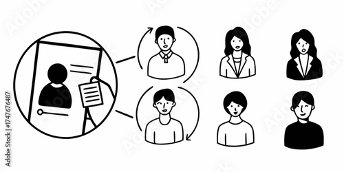 Illustration of a presentation with people exchanging ideas and networking in a business environment