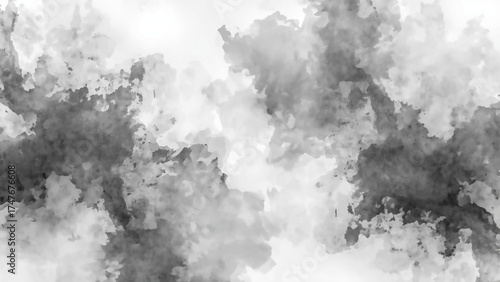 Soft abstract watercolor background in light gray and cyan hues blending seamlessly. Fluid texture with smooth gradients and cloud-like formations creating a calm, airy, and artistic visual atmosphere