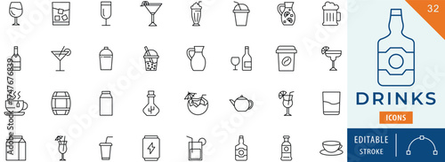 Drinks icon collection set. Editable stroke.