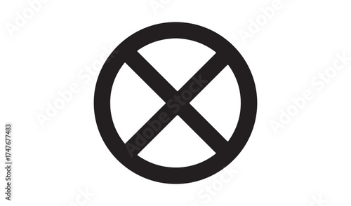 Black oval symbol with an x inside on a white background