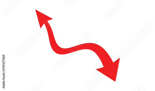 Red wavy arrow showing downward trend and decline