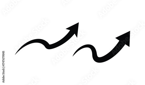 Two hand drawn black wavy arrows pointing upwards on white background
