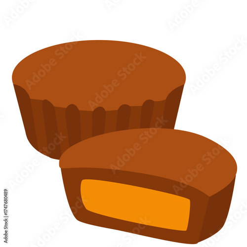 Chocolate peanut butter cups, sweet dessert element for candy, bakery, and snack illustration perfect for sweets or cafe design.