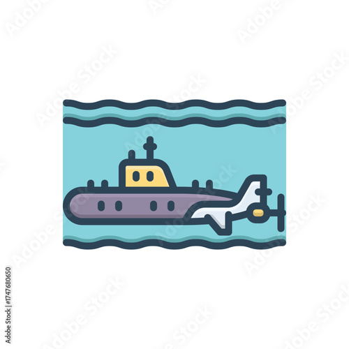 Color illustration icon for submarine