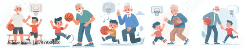 vector grandfather playing basketball with grandson
