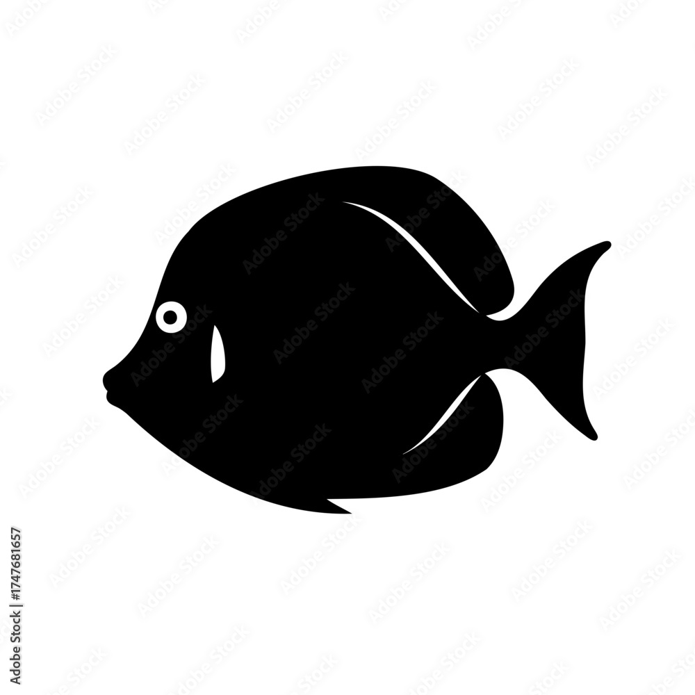 Naklejka premium Simple Black and White Tropical Fish Illustration with Minimalist Aesthetic Appeal