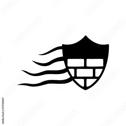 A dynamic shield constructed with bricks moves swiftly through the air