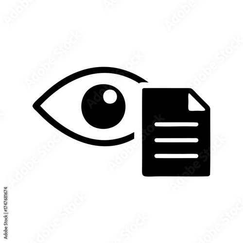 Eye icon analyzing document file, look at the information in the report
