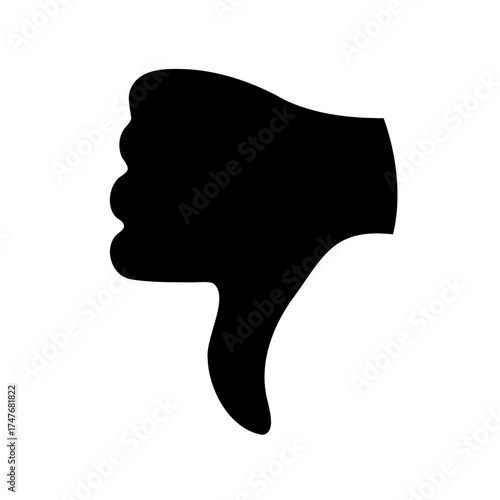 Black Thumbs Down Symbol on White Background, Represents Disapproval Gesture