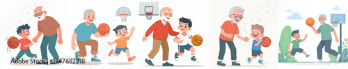 vector grandfather playing basketball with grandson