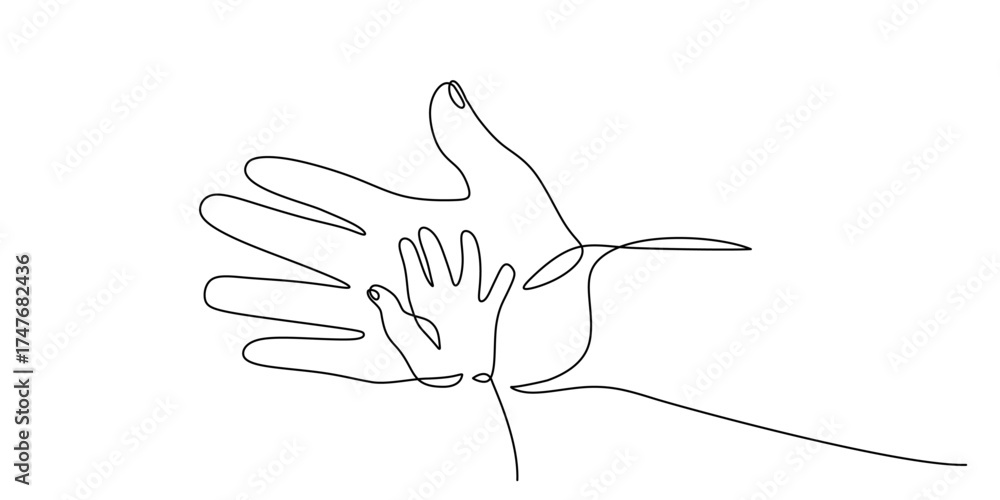 Fototapeta premium Continuous Line Art of a Parent Holding a Baby's Hand