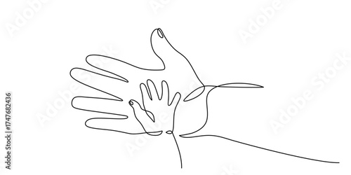 Continuous Line Art of a Parent Holding a Baby's Hand